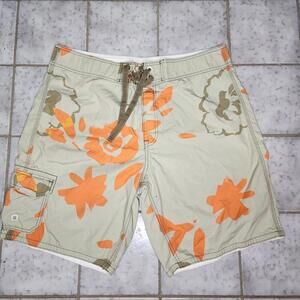 Gap Mens XL Beige OrangeHawaiian Board Swim Shorts Trunks Vacay Pocket Beach
